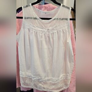 White Lace Trim Women's Top